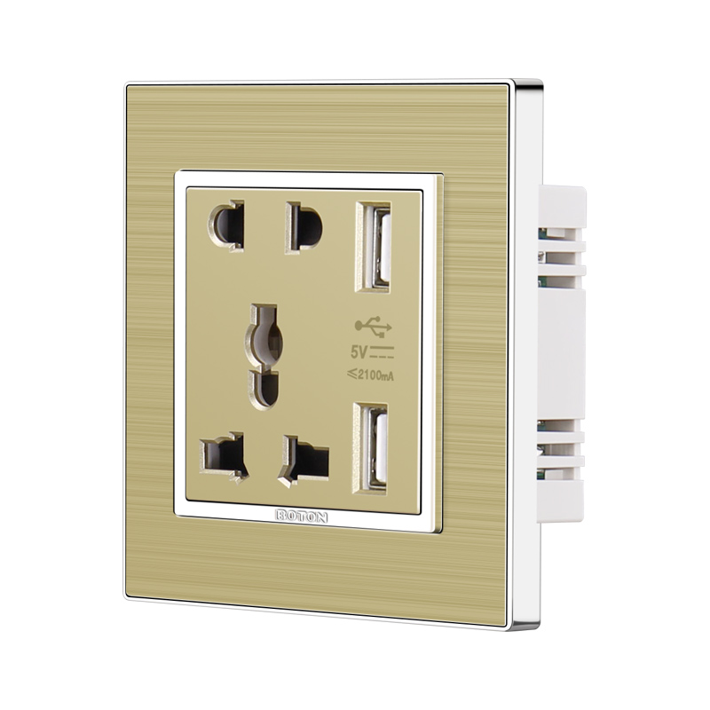 Villa Aluminium Frame 5 Pin Multi Fungsi dengan 2 USB Socket